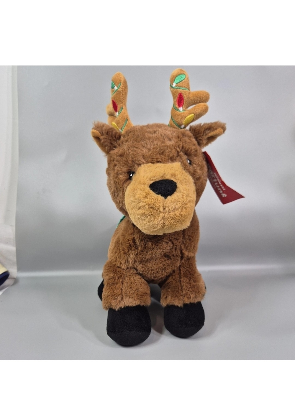 Plush Brown Reindeer Stuffed Animal with Embroidered Antlers